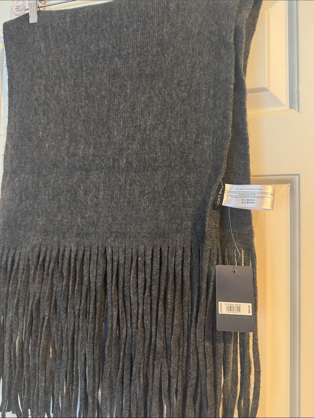 Lucky Brand Charcoal Gray Cashmere Fringe Scarf